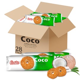 Costa Coconut Flavored Biscuits- Delicious Biscuits with coconut flavor, Sugar Snacks for Kids and Adults, Team Time Biscuits, Snack Packs for Parties, School Lunches, and More (28 pack)