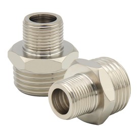 Hooshing 2PCS 1/2 to 3/8 Reducer RV Faucet Adapter Brass Pipe Fitting 3/8 Male to 1/2 Male Water Line Adapter for RV Kitchen Bathroom Plumbing with Washers