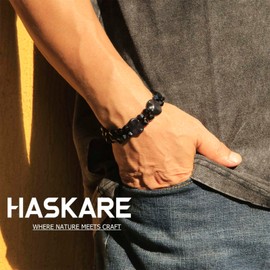 Protection Crystals Beads Bracelets for Men - HASKARE Premium Mens Beaded Bracelet Unique Gifts Black Obsidian Bracelet, Ultimate Protection Beads Bracelet Engraved Cross Shield Stone Bracelet for Men