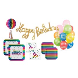 Rainbow Birthday Party Supplies for 16 Guests, Rainbow Plates, Napkins, Balloons and Decorations