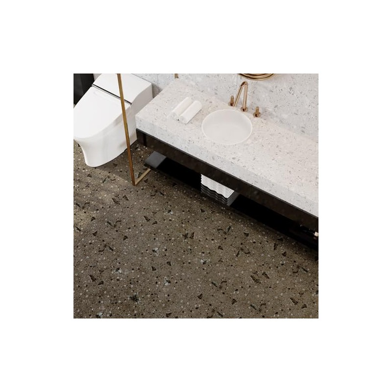VaryPaper 20-Pack 12" x 12" Brown Terrazzo Floor Tiles Peel