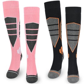 ouhos 2 Pairs Thermal Ski Socks Womens 4-7, Womens Ladies Winter Warm Thick Knee High Walking Socks, Cold Weather Hiking Snow Snowboarding Socks for Women ﻿