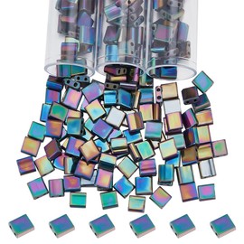 NBEADS Pack of 240 Colourful Tila Beads, 2-Hole Glass Beads, Rectangular Mini Beads, Flat Japanese Glass Beads, Loose Spacer Beads for Making Jewellery, Bracelets, Necklaces, 5 x 5 mm