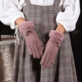 Lycharoty Women's Winter Gloves, Cold Weather Gloves, Smartphone Compatible, Birthday Gift, Women's, Warm, Bicycle, Christmas Gift, 5 Colors Available, Type 2-Dark Pink