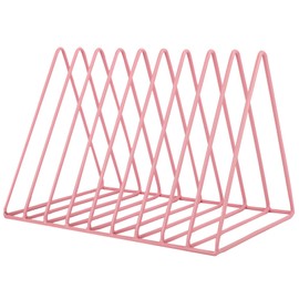EASEPRES Vinyl Record Holder Storage, 9 Slot Metal Magazine Book Album Display Rack, Stylish Triangle Desktop File Sorter Organizer for Home Office, Pink