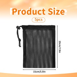 Small Drawstring Bags, 5 Pieces Small Mesh Bags Nylon Net Balls Gift Bag 6 X 8 Inch Mini Drawstring Gym Bag Mesh Black Travel Stuff Storage Pouch with Cord Lock Closure for Gym Sports Laundry Travel