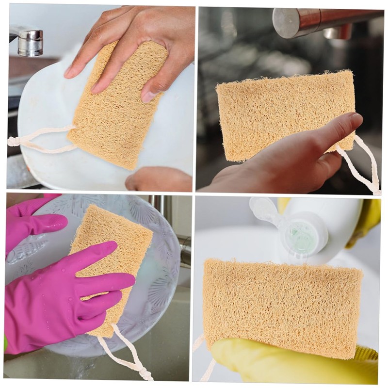 FRCOLOR 2pcs Natural Loofah Dishwashing Sponge Scrubber Multi Use Cleaning