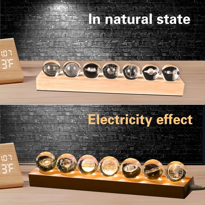 7 Galactic Crystal Ball Décor with LED Wooden Light Stand