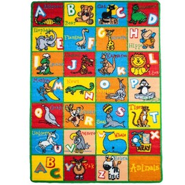 Mybecca Kids Rug Alphabet Animals Area Rug 3' x 5' Children Area Rug for Playroom & Nursery - Non Skid Gel Backing 39" x 58"