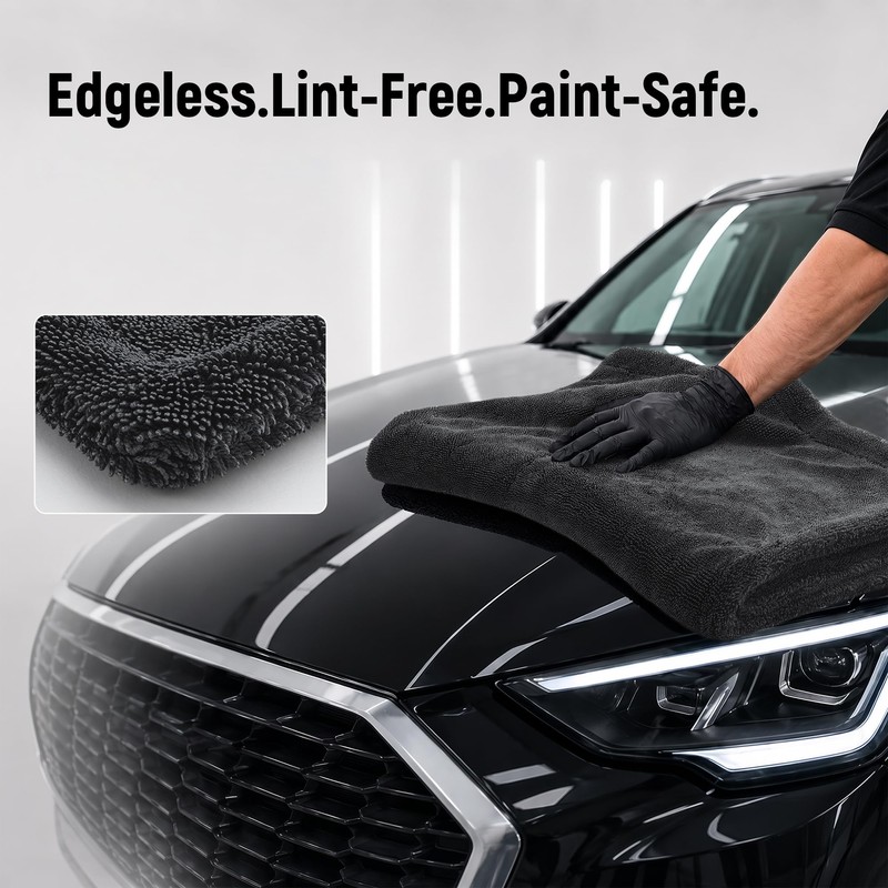 1600 GSM Car Drying Towel, 36x24 70/30 Microfiber, Black