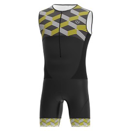 DHERA Men's Trisuit Triathlon One piece padded sleeveless suit Duathlon Running Swimming Cycling skin suit (Colour-Yellow, Size-L)