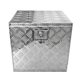 BLACKHORSE-RACING 18 x 17 x 18 Inch Aluminum Diamond Plate Trailer Tool Box, Waterproof Underbody Bed Storage Toolbox for Pick Up Truck RV Trailer ATV with Lock & 2 Keys - Silver