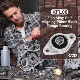 Flange Bearing KFL08 Pillow Block Bearing, Pack of 6 Flange Bearings, Self-Aligning Pillow Block Rhombic, Zinc Alloy Ball Bearing Block for Axle Shaft Machine, 3D Printer, 8 mm Diameter