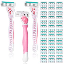 Lasnten 66 Pcs Razors for Women Bulk Sensitive Skin Razor Women's Disposable Shavers Include 3 Non-slip Handles and 63 Blade Refills