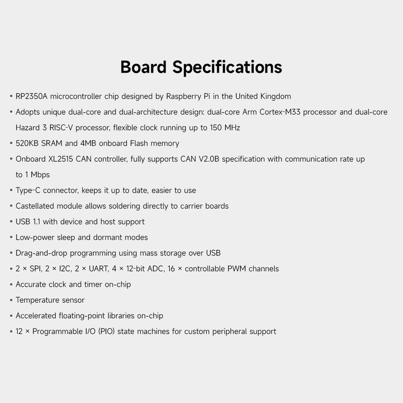 Waveshare RP2350 CAN Development Board Based on Raspberry Pi RP2350A