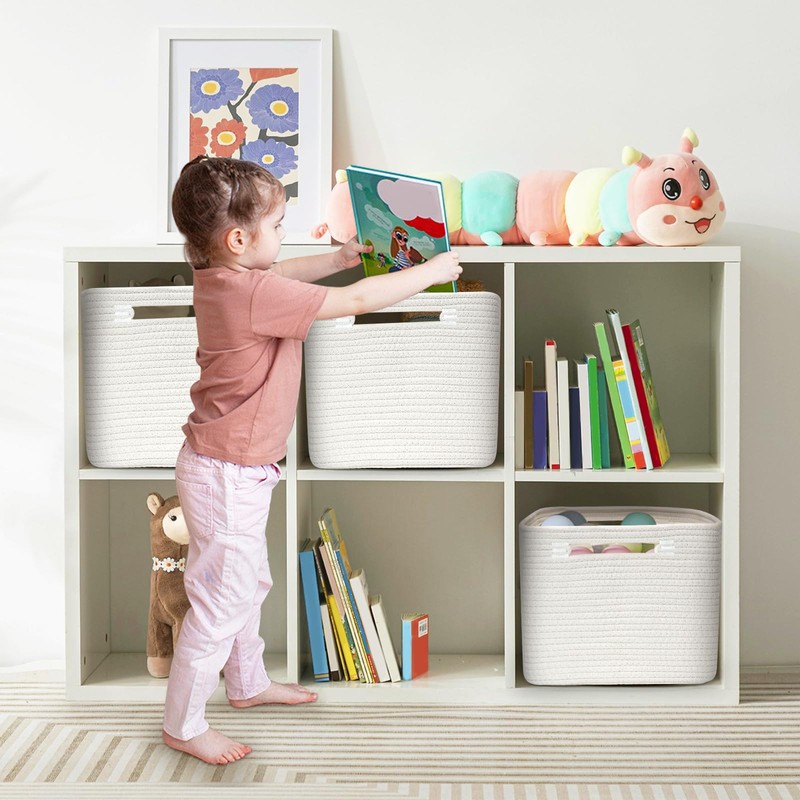 3 Pack Shelf Woven Storage Basket, Closet Rope Baskets For