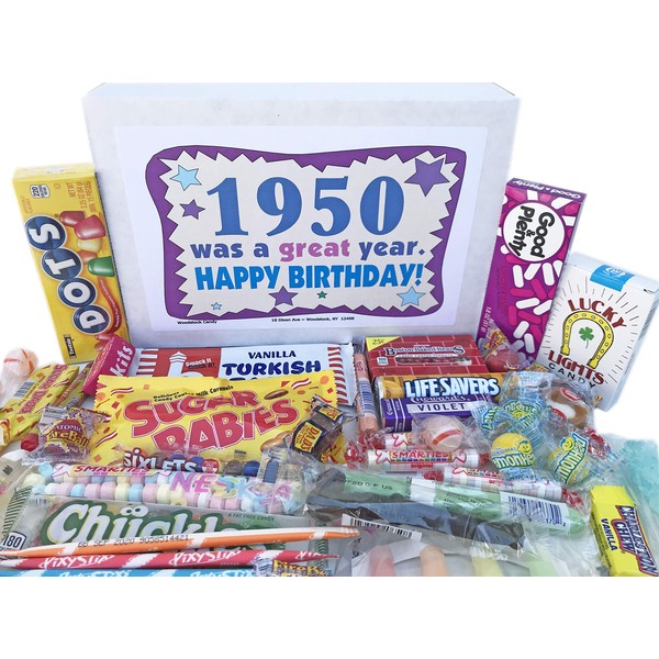 RETRO CANDY YUM ~ 1950 73rd Birthday Gift Box Nostalgic Retro Candy Assortment from Childhood for 73 Year Old Man or Woman Born 1950 Jr