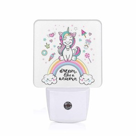 Chrobak LED Night Light,Cute Rainbow Unicorn LED Night Light Plug into Wall with Dusk to Dawn Light Sensor White Energy Efficient Nightlight for Bedroom Bathroom Hallway Living Room Kitchen