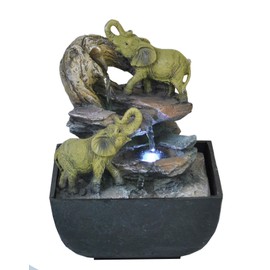 Elephant Oasis Indoor Water Fountain with LED Light | Size 13.3 * 13.3 * 18 Cm | 3 Pin UK Plug Included