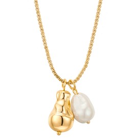Yokoamii Women's 14 Carat Yellow Gold-Plated Metal Necklace with Baroque Shell Pearl Approx. 8.5-9.0 mm Fashion Jewellery Chain, Metal