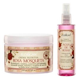 Crema Rosa Mosqueta + Tonico Agua De Rosas - Florigan® Set Todo Tipo De Piel Día/noche