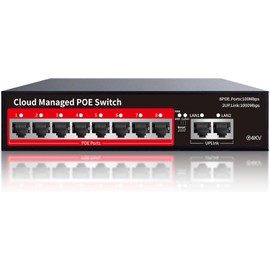 STEAMEMO PoE+ Switch, 8 Port Managed PoE Ethernet Switch(8 POE Ports +2 Uplink),120W Built-in Power, Support VLAN, QoS, Fanless Metal, Plug & Play (Desktop/Wall Mount)
