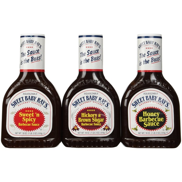 Sweet Baby Ray's Variety 3 Pack-Honey Barbecue Sauce-Hickory & Brown Sugar BBQ Sauce-Sweet 'n Spicy BBQ Sauce-18oz. bottles