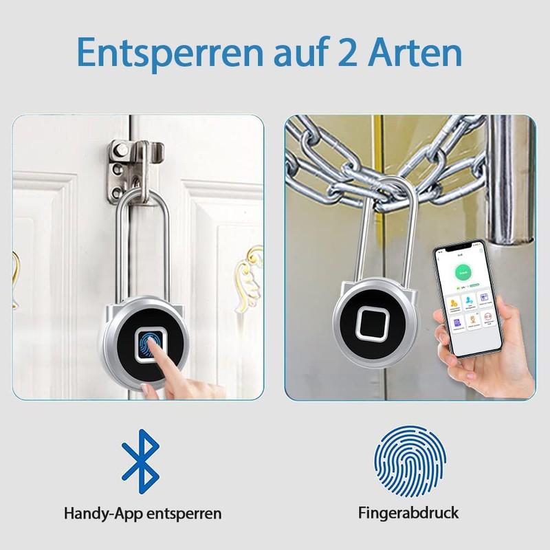 eLinkSmart Long Padlock 45 mm with Fingerprint Phone App Weatherproof