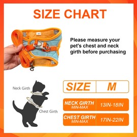 Cat Harness Leash, Soft and Comfortable Cat Vest Harness, Adjustable Cat Harness for Kitten, Puppy (Medium, Orang and Green)