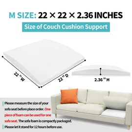 BUYUE Sagging Furniture Fix Cushion, Support Pad for Sofas, Couches, Recliners High Density Foam Replacement Parts，DIY Repair Cuttable (22x 22x 2.4 White, 3 PCS)