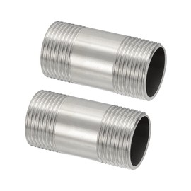 PATIKIL 304 Stainless Steel Pipe Fitting, 2 Pack 3/4" BSP Male x 3/4" BSP Male Threaded 2" Length Nipple Cast Pipe for Extending Piping, Silver