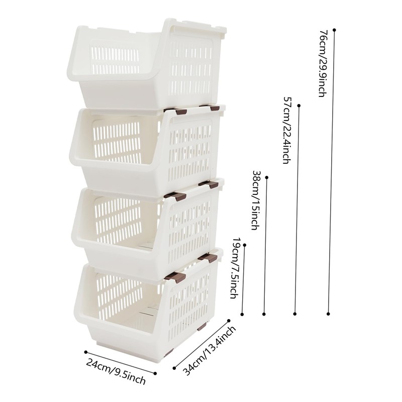 4-Pack Stackable Plastic Storage Baskets - Open Front Organizer Bins