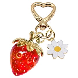 Mezrkuwr Cute Strawberry Keychain Bag Charm Kawaii Heart Flower Daisy Keychain Accessories Decor for Girls Purse Gift, multicoloured