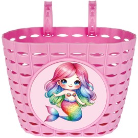 Dankeler Pink Bicycle Basket for Girls, Lovely Front Bicycle Basket, Adjustable Plastic Basket for Children, Baby Girls, Toddlers (Mermaid)