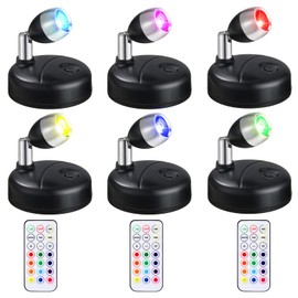 Hortsun 6 Pieces Battery Operated Spotlights Indoor LED Wireless Spotlight Indoor 13 Color up Lights with Rotatable Light Head Stick on Wall Hallway for Painting Picture Artwork Closet (Black)