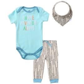 Asher and Olivia Adorable 12 Month Boy Clothes Gift Set - Green Bodysuit, Pants, and Bandana Bib