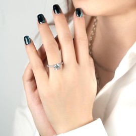 TIMEFASHION 2CT Moissanite Engagement Ring D Color VVS1 Clarity 925 Sterling Silver 4 Claw Solitaire Moissanite Ring for Women Wife Anniversary Birthday Gifts (5)