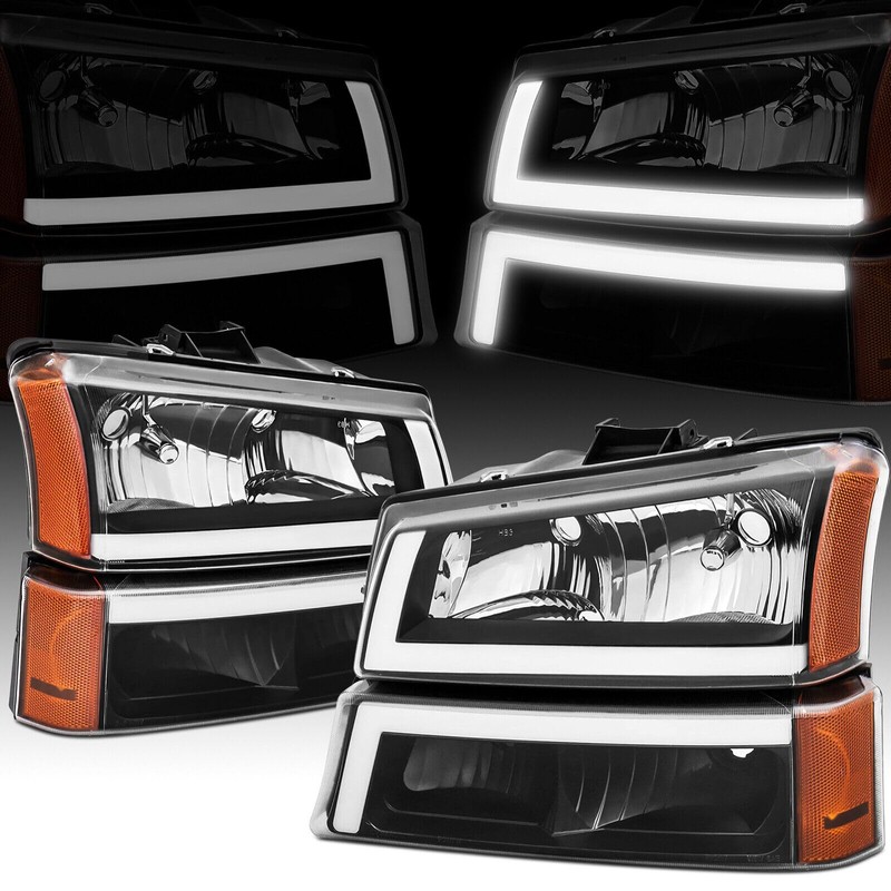 Aresparts 4PCS Front With LED DRL Headlights Assembly For 2003-2006