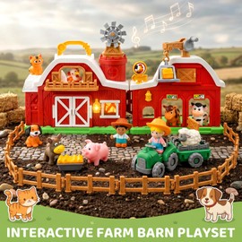 30-Piece Upgraded Farm Animal Big Barn Playset Gifts for Toddlers Christmas