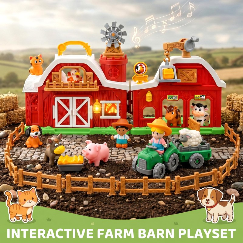 30-Piece Upgraded Farm Animal Big Barn Playset Gifts for Toddlers