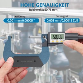 AUTOUTLET Micrometer Digital Outside Micrometer 50-75 mm / 0.001 mm, High Precision LCD Digital Micrometer Caliper Length Measuring Tool Micrometer 0.001 mm (0.00005 Inches)