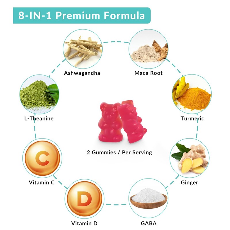 Ashwagandha Gummies with Vitamin D for Women & Men, Ashwagandha