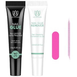 Nail Glue & Nail Glue Remover for Press On Nails, 10g Semi Sold Glues No Curing Needed, 10ml Gentle Quick Remove Not for Gel Polish Base Coat, Upgraded Long Lasting 28+ Days Fake Acrylic Tips