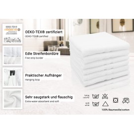 ZOLLNER 6er Set Handtücher, kleine Badtücher, 50x70 cm, Baumwolle, weiß