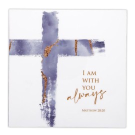 Faithworks Christian Wall Décor - Wooden Plaque with Watercolor Cross & Scripture, 5" Wide x 5" Tall, Blue - With You Always