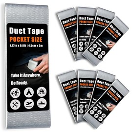 8 Pack Mini Duct Tape – Travel Size 1.77 inch x 5 inch Flat Rolls, Compact & Pocket-Sized, Heavy Duty, Waterproof, Tear by Hand – Great for Emergency Repairs, Outdoor EDC, Camping, DIY (Silver)