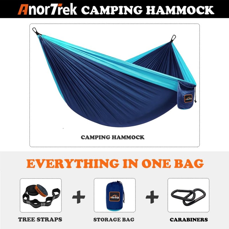 AnorTrek Camping Hammock, Super Lightweight Portable Parachute Hammock with Two