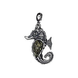 Artisana-Schmuck Amber Pendant Green Seahorse for Necklace with Amber and 925/000 Sterling Silver, 925/000 sterling silver Baltic Amber, Amber