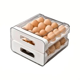 AIMALL 2-Layer Egg Storage Box for Refrigerator, Drawer-Type Kitchen Storage Box with Deepened Egg Slots, Space-Saving, High-Transparency PET Material, Easy Access, Fits Eggs & Duck Eggs