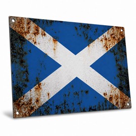 Home Bar Signs, Scottish Flag Metal Wall Plaque, Saltire Decor for Garden Pub, Scotland Football Man Cave Gift for Men, Pre Drilled Holes, Hook and Loop Fittings, 20 x 30 cm